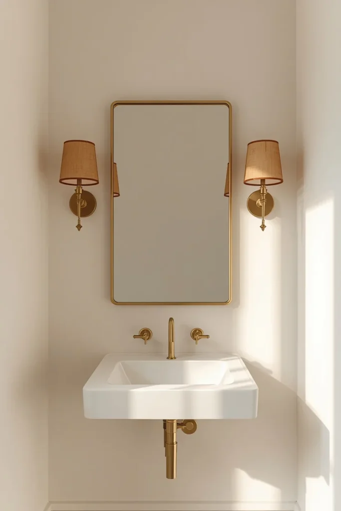  small powder room, featuring a rectangular mirror