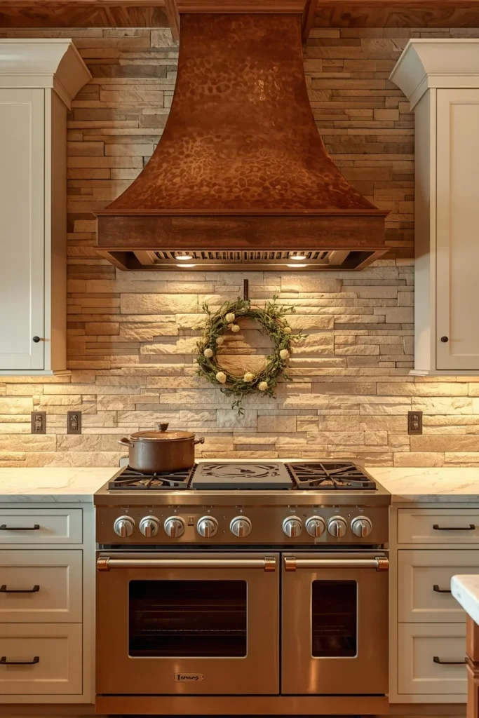 Stacked Stone for a Rustic Fireplace-Kitchen Moment