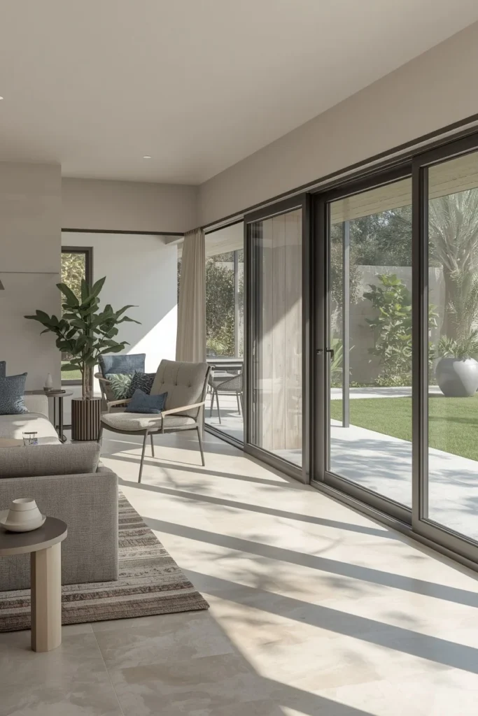  family room, featuring large sliding glass doors opening