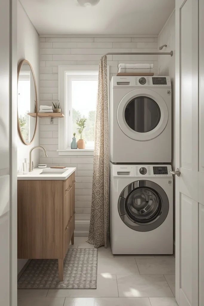23 Laundry Room Design Ideas That Turn a Chore Space Into a Design Feature 23 small bathroom laundry combo, featuring a slim vanity and sink