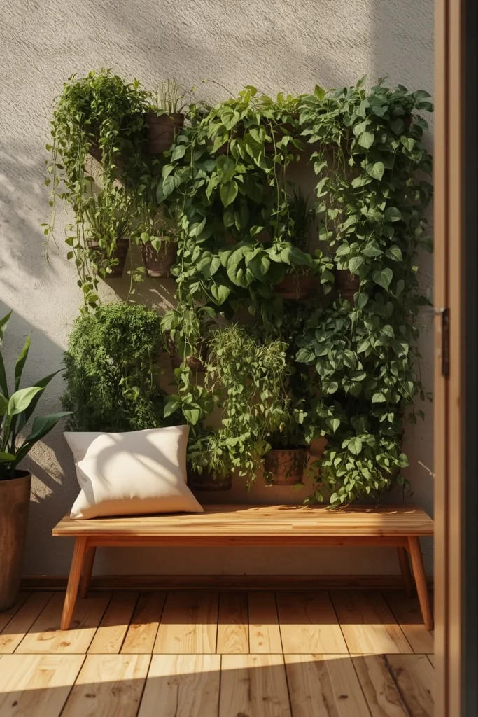 24 Outdoor Patio Furniture Ideas That Are Stylish, Comfy & Weather-Ready 23 small urban patio, featuring a slim wood bench