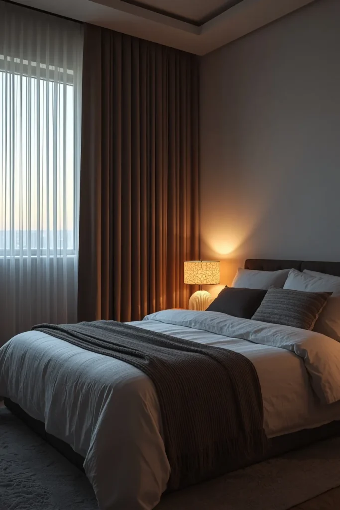 23 Rental Apartment Decor Ideas That Look Like You Actually Own the Place 23 rental bedroom, featuring floor-to-ceiling blackout curtains