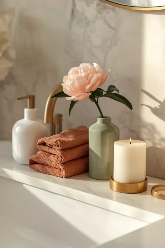 23 Half Bathroom Ideas That Turn a Tiny Room Into a Total Showstopper 24 Pro Styled Vignette Detail Shot