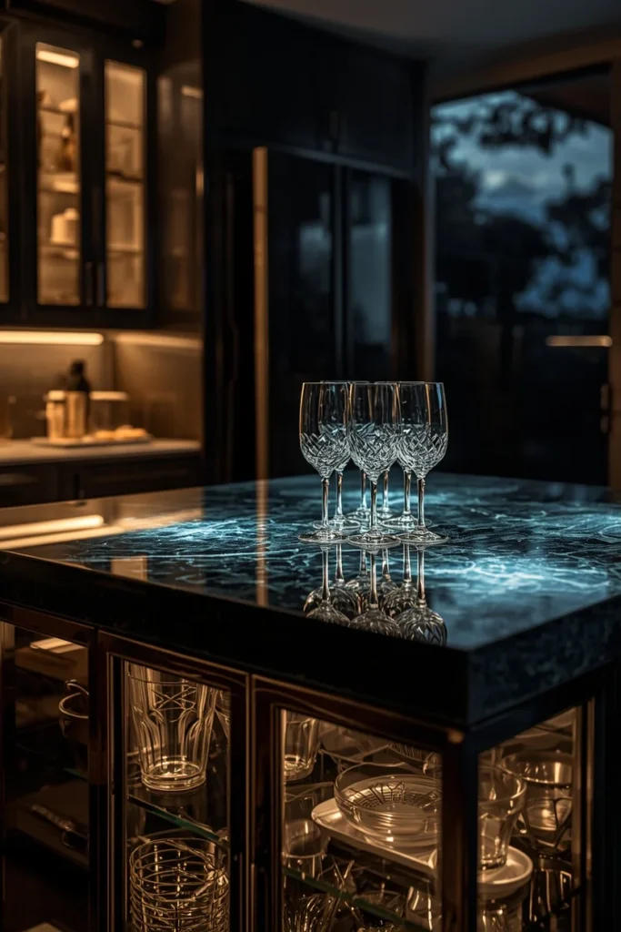 25 Kitchen Island Ideas That Steal the Show in Every Home 24 Glass-Top or Backlit Island