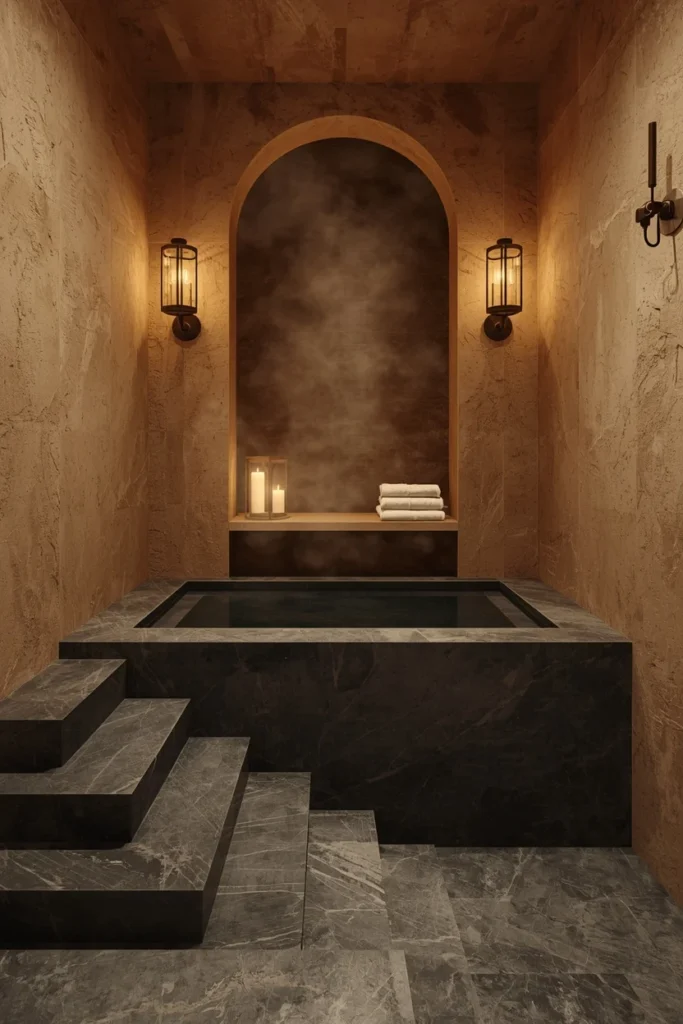 compact luxury indoor plunge pool suite,