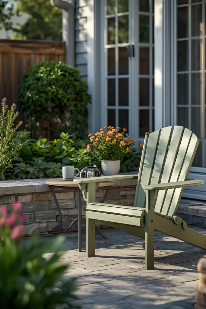 24 Outdoor Patio Furniture Ideas That Are Stylish, Comfy & Weather-Ready 24 backyard garden patio, featuring a sage green recycled poly lumber