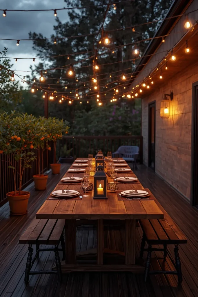 20 Back Deck Ideas That Make Your Outdoor Space Impossibly Inviting 4 deck dining area, featuring a long wooden farmhouse table