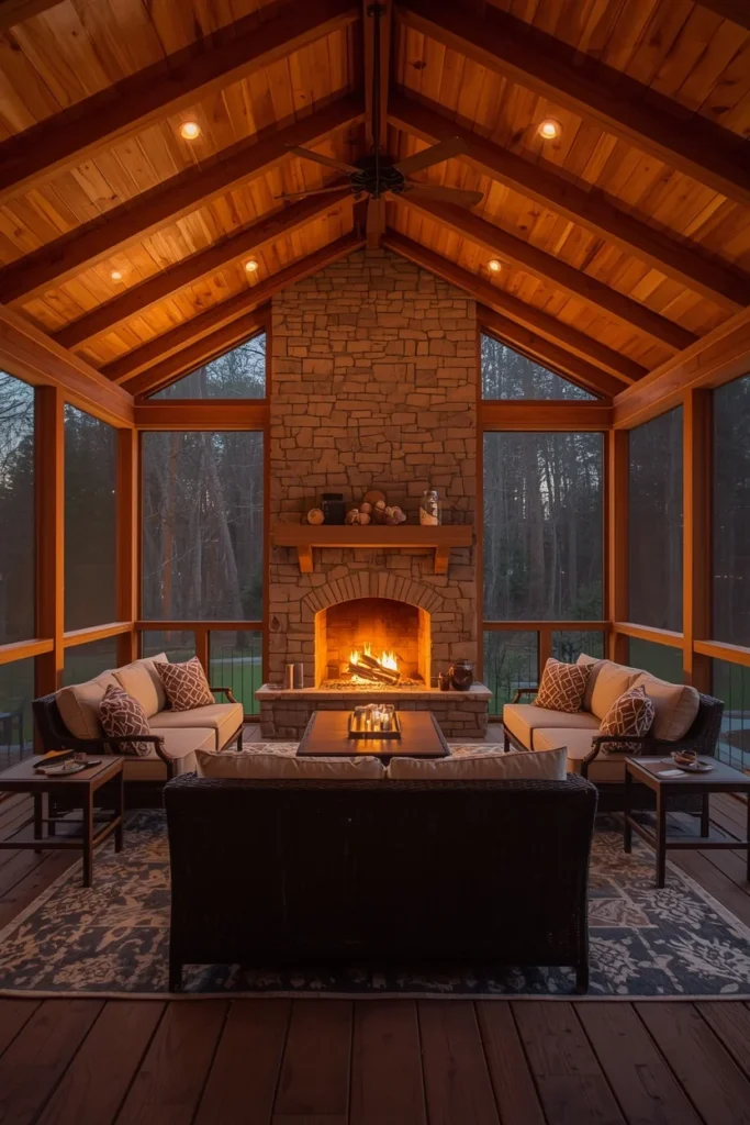 18 Back Porch Ideas That Make Outdoor Living Feel Like Pure Heaven 4 Back Porch with a Stone Fireplace