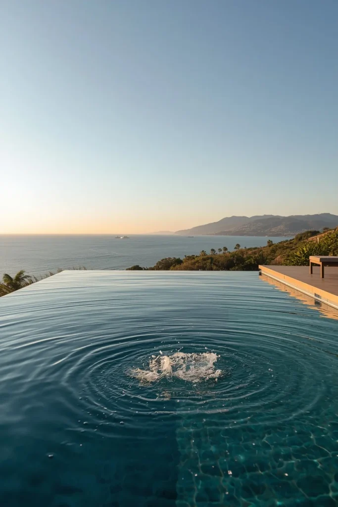 backyard infinity pool, featuring a negative edge spilling water 