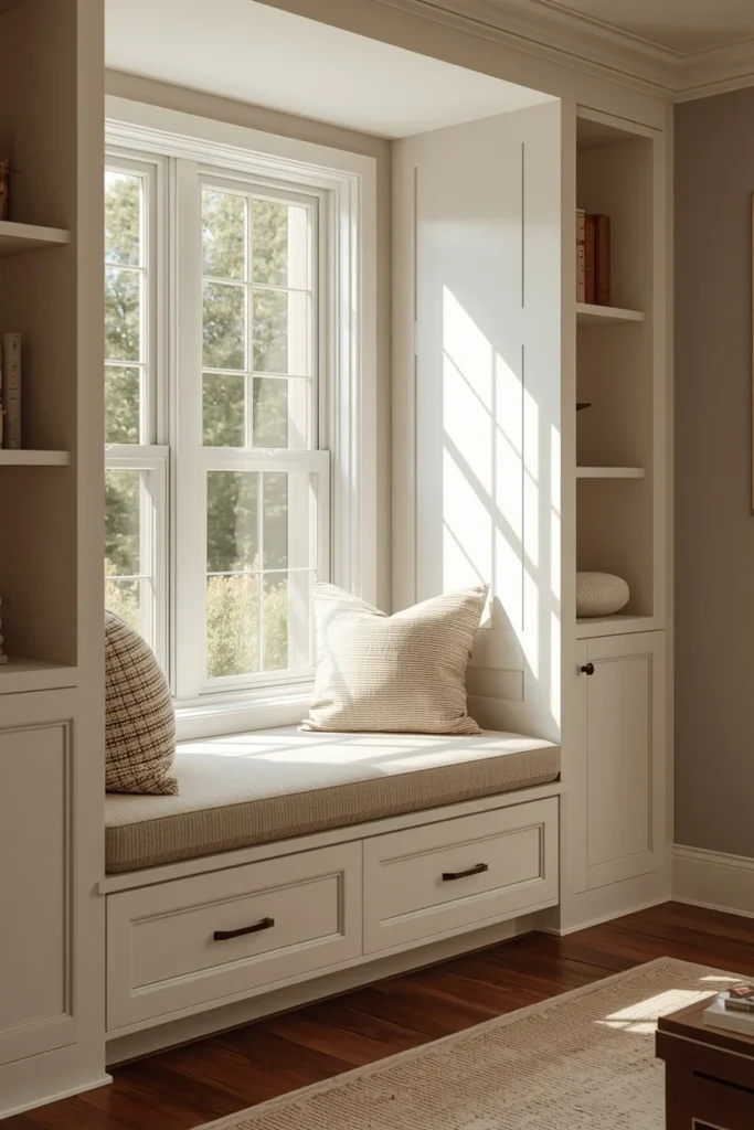  family room, featuring a built-in window seat 