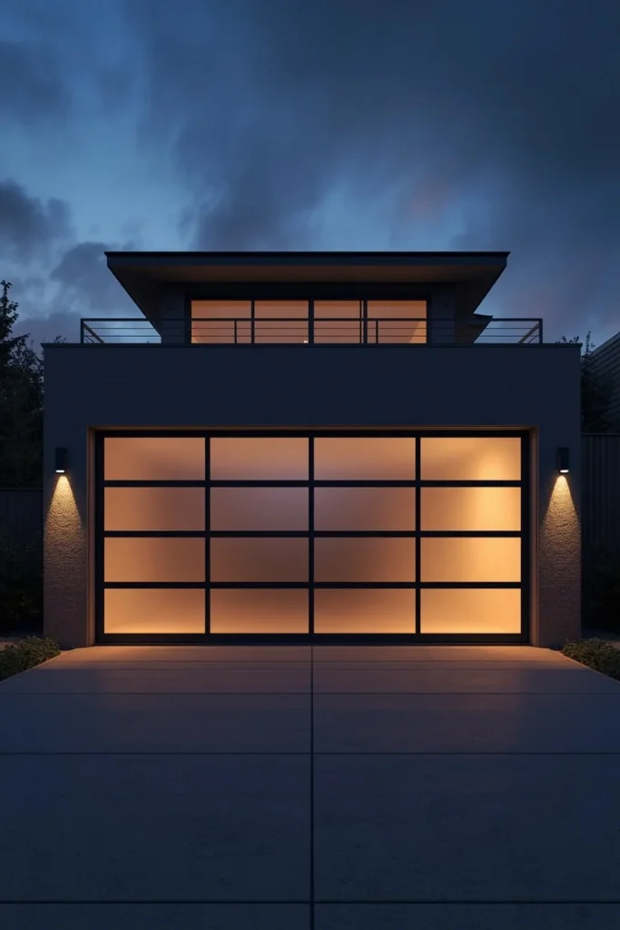 a full-view glass garage door with slim anodized aluminum frame