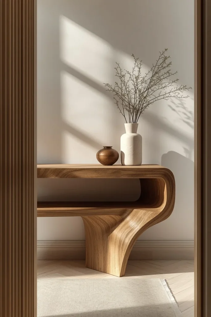 22 Home Entrance Decor Ideas That Make a Stunning First Impression Every Time 4 entryway, featuring a sculptural fluted wood console table