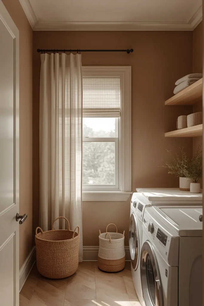 24 Laundry Room Ideas That Make the Most Dreaded Chore Actually Enjoyable 4 laundry room, featuring mushroom-toned walls