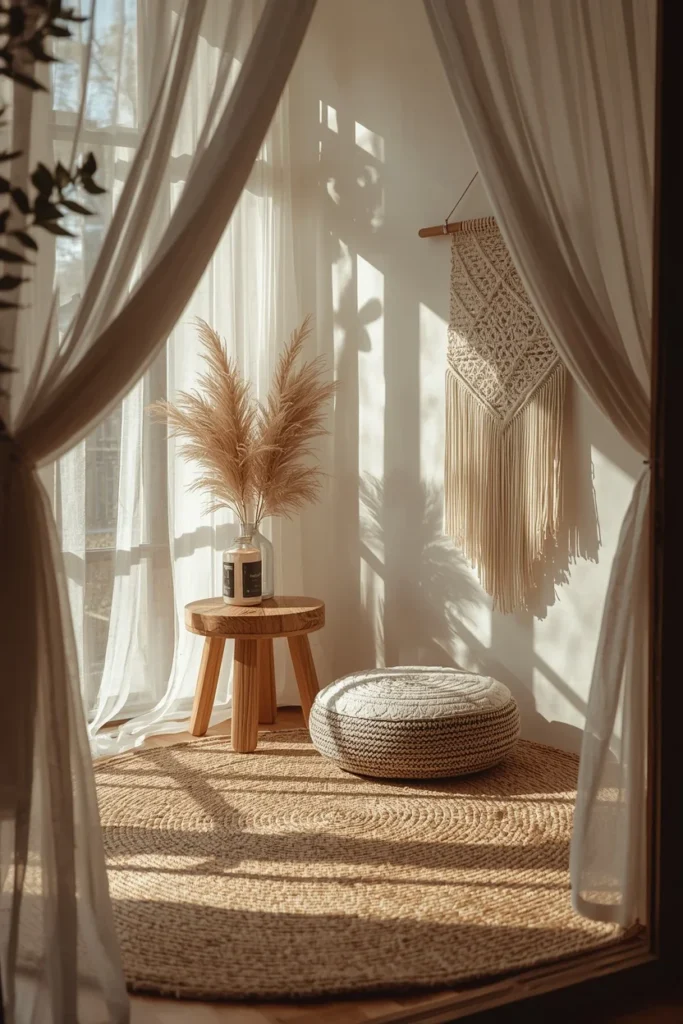  boho meditation corner inside a she shed