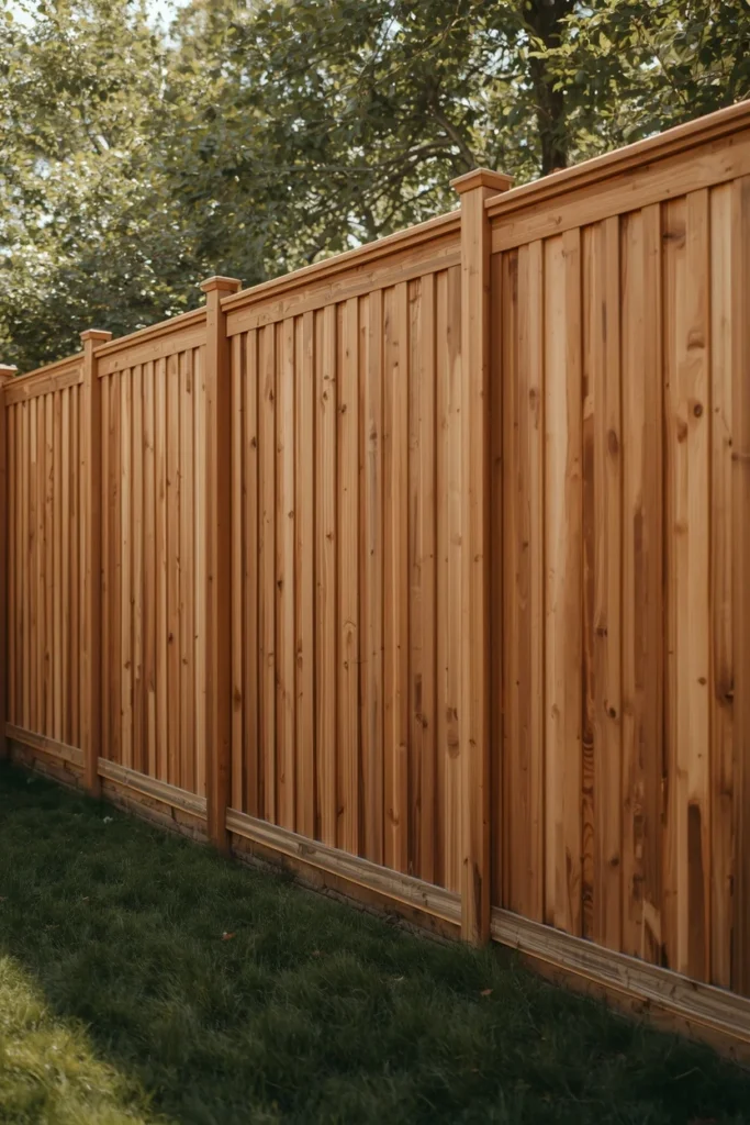  backyard exterior on a corner lot, featuring a cedar shadowbox privacy fence