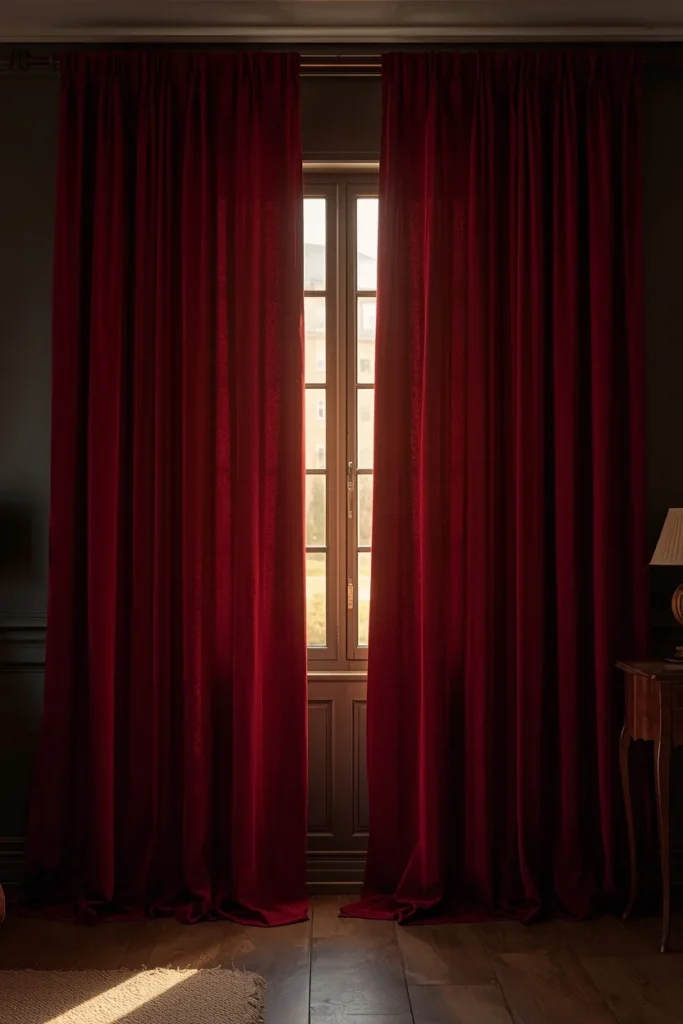 18 Dark Cottagecore Bedroom Ideas That Feel Magical & Deeply Cozy 5 The Burgundy Velvet Curtain
