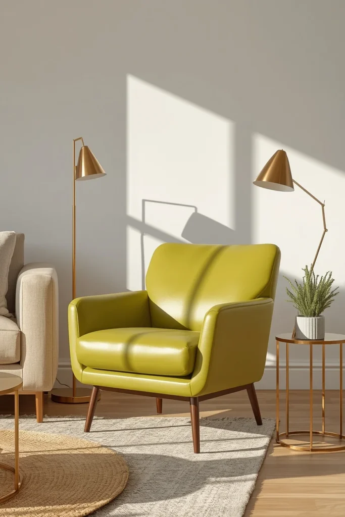 16 Green Living Room Ideas That Bring Life, Calm & Color to Any Space 5 living room, featuring a lacquered lime green accent chair