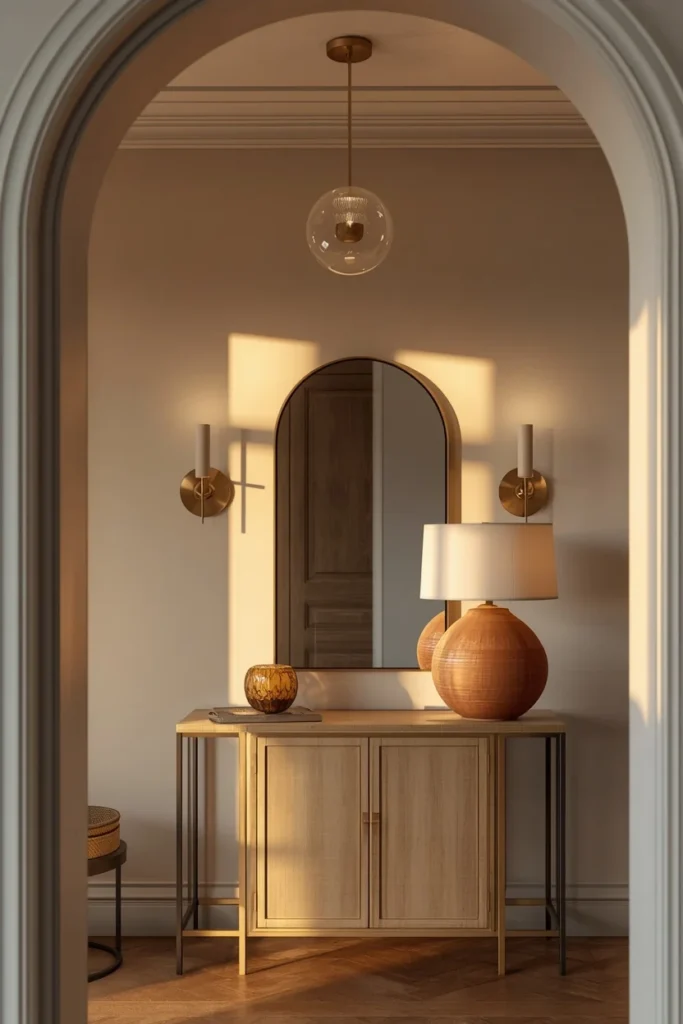 22 Home Entrance Decor Ideas That Make a Stunning First Impression Every Time 5 entryway, featuring a small sculptural pendant light