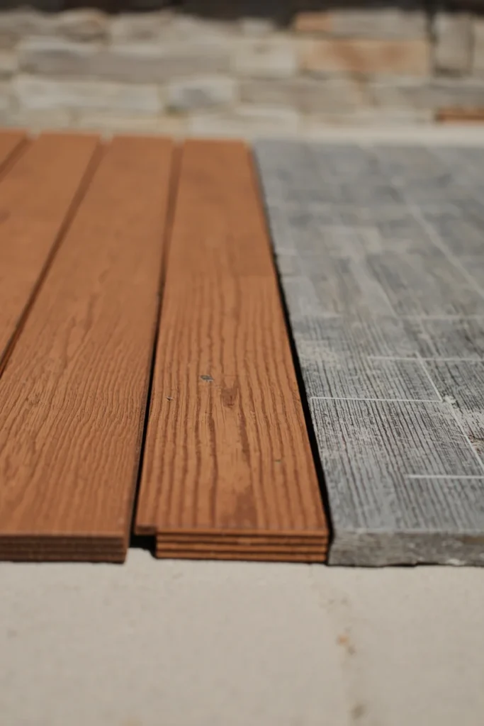 aterial comparison flat-lay showing pressure-treated wood