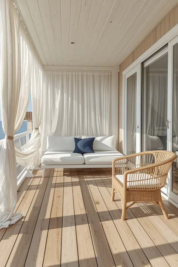 20 Back Deck Ideas That Make Your Outdoor Space Impossibly Inviting 6 coastal deck, featuring sun-bleached light wood decking,