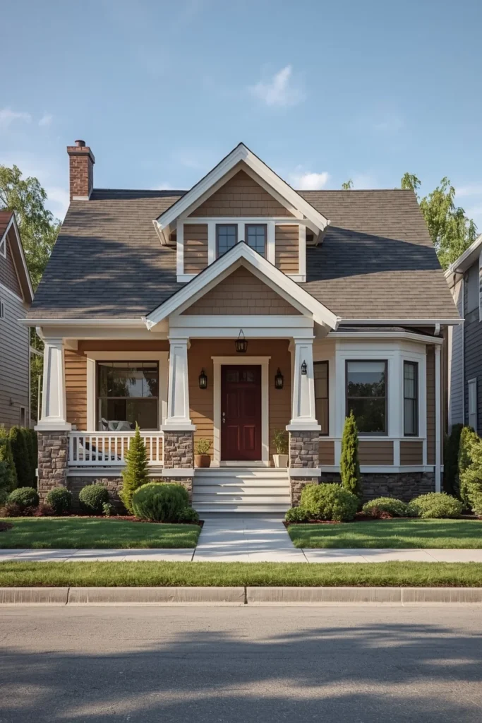 16 Craftsman Exterior Ideas That Are Classic, Detailed & Endlessly Beautiful 6 craftsman home exterior wide shot, featuring a one-and-a-half story bungalow