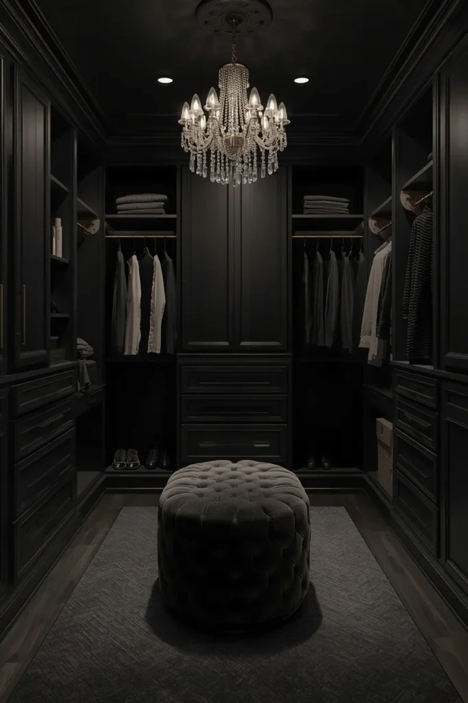 24 Custom Walk-In Closet Designs That Make Getting Dressed Feel Like a Dream 6 use dark and Warm Wood Tones for Organic Richness
