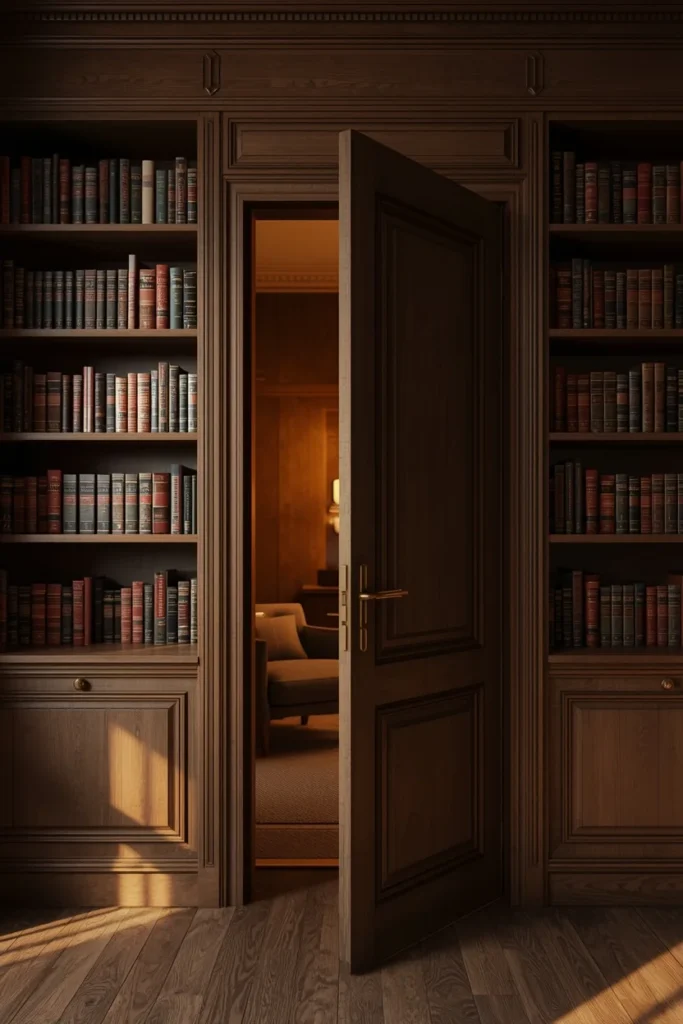 24 Dream Home Library Ideas That Are So Beautiful They'll Take Your Breath Away 6 home library, featuring a built-in bookcase swung