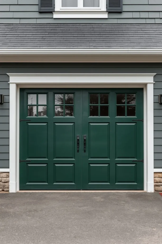 colonial home exterior, featuring a two-tone garage door 