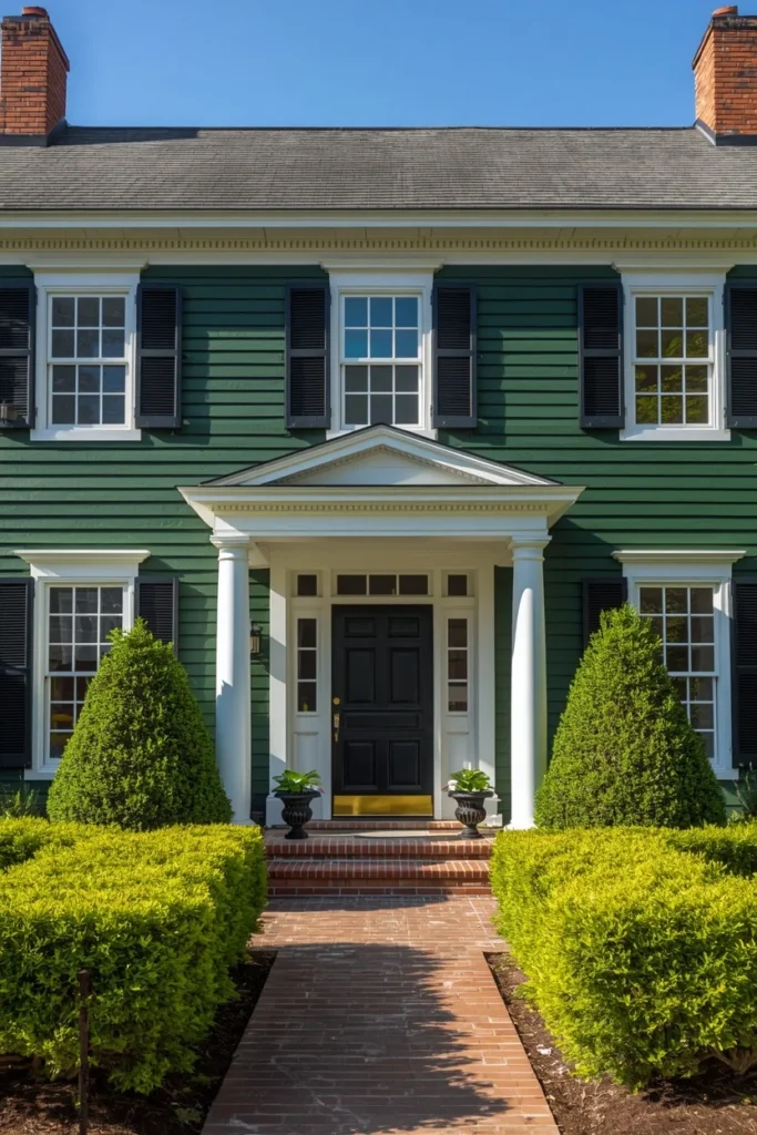 Forest Green house exterior With Warm Cream Trim