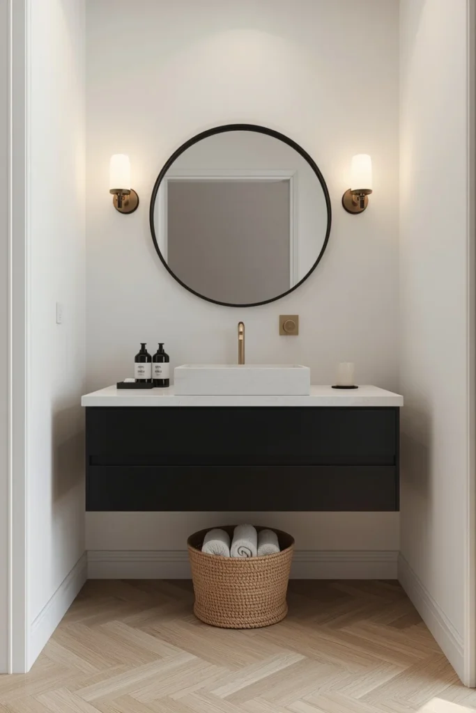 23 Half Bathroom Ideas That Turn a Tiny Room Into a Total Showstopper 6 Float Your Vanity for an Instant Modern Look
