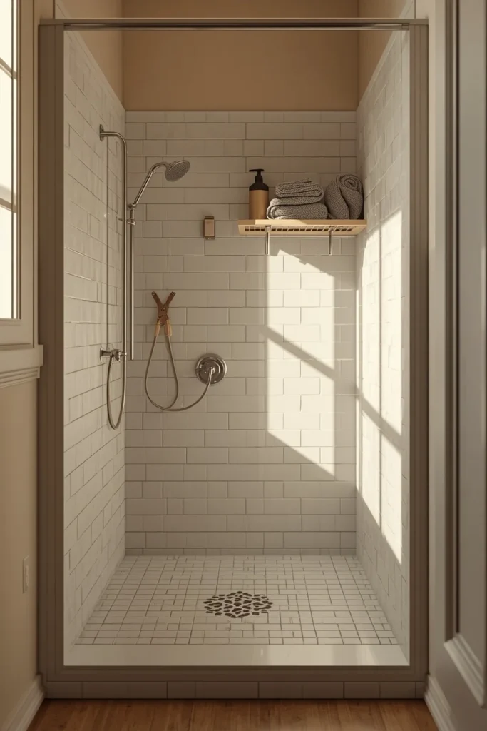 23 Laundry Room Design Ideas That Turn a Chore Space Into a Design Feature 6 dog washing station in a laundry room, featuring a low tiled walk-in dog shower