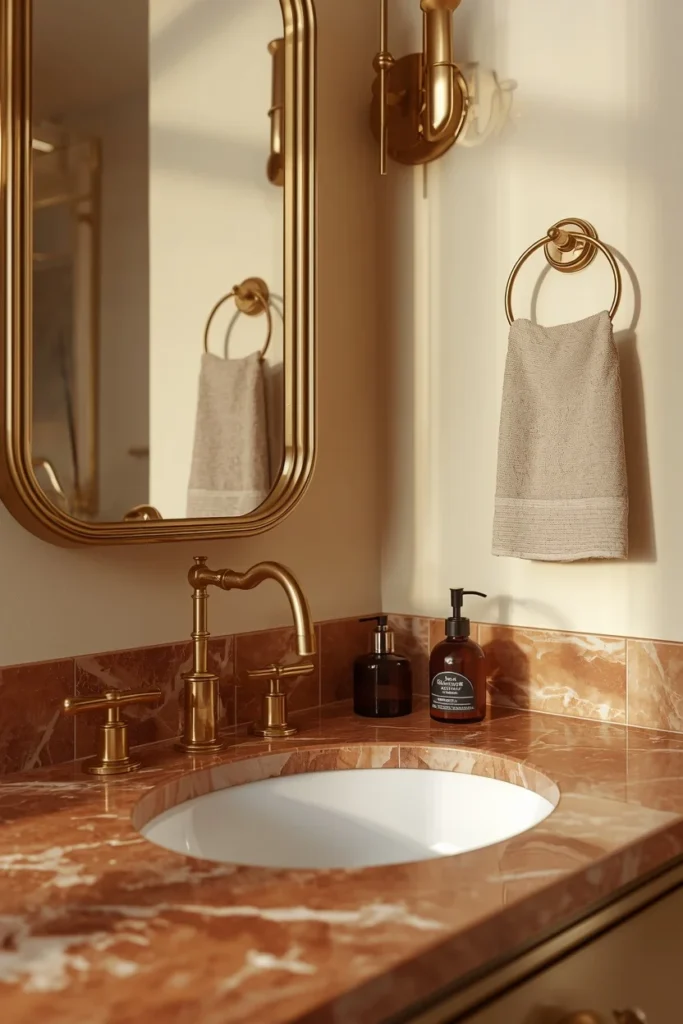  bathroom vanity, featuring oxblood-toned marble countertop 
