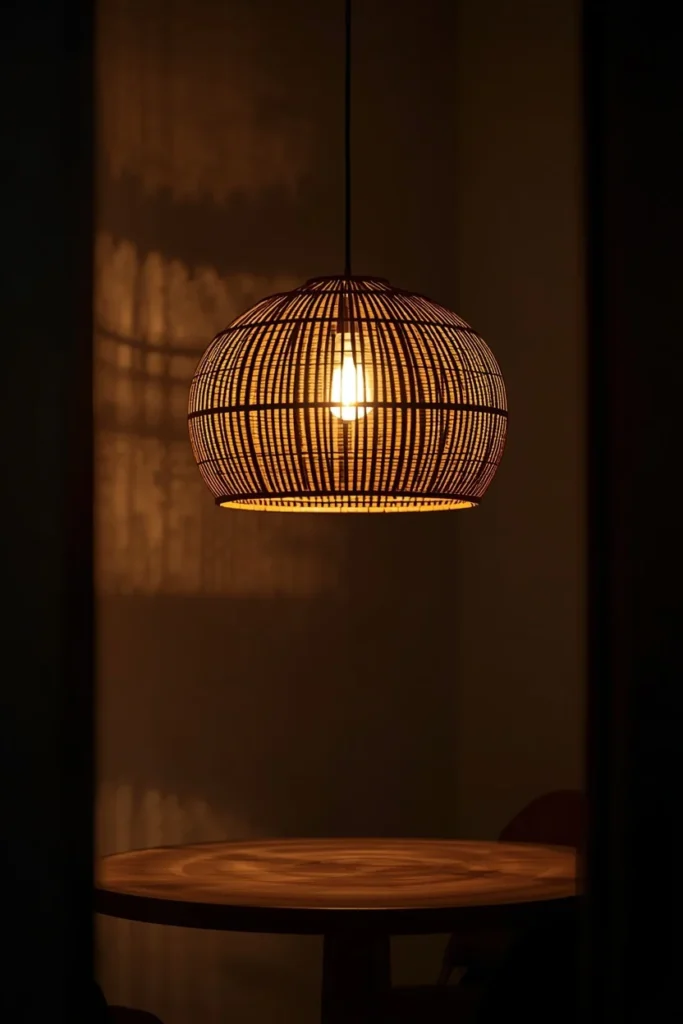 19 Small Dining Room Ideas That Are Big on Style & Even Bigger on Charm 6 small dining room, featuring a sculptural rattan pendant light