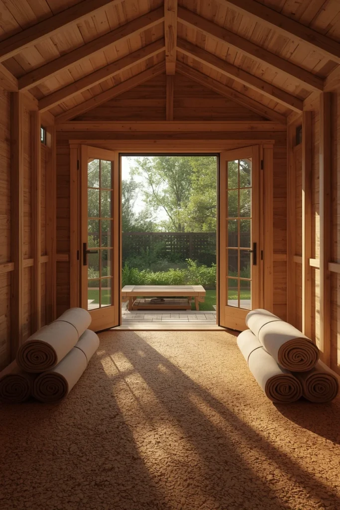 19 Summer House Ideas That Make Your Garden Feel Like a Vacation Destination 6 garden wellness studio, featuring a small timber cabin interior