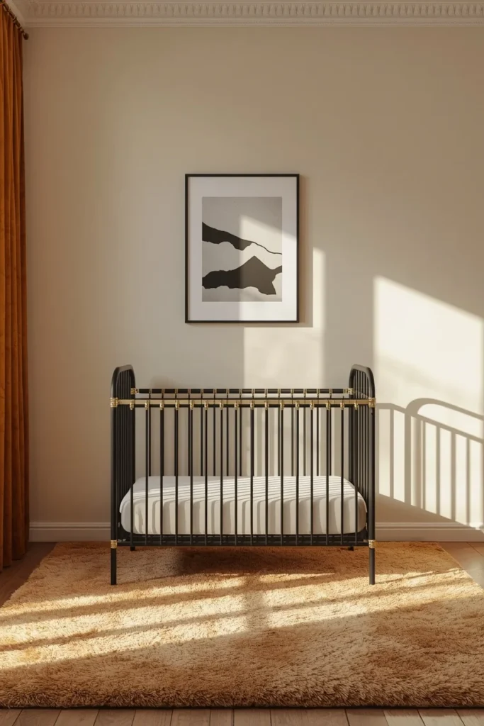 18 Baby Boy Nursery Themes That Are Cute, Creative & Absolutely Charming 7 baby nursery, featuring a black metal crib