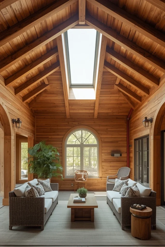 18 Back Porch Ideas That Make Outdoor Living Feel Like Pure Heaven 7 Back porch with warm wood plank ceiling