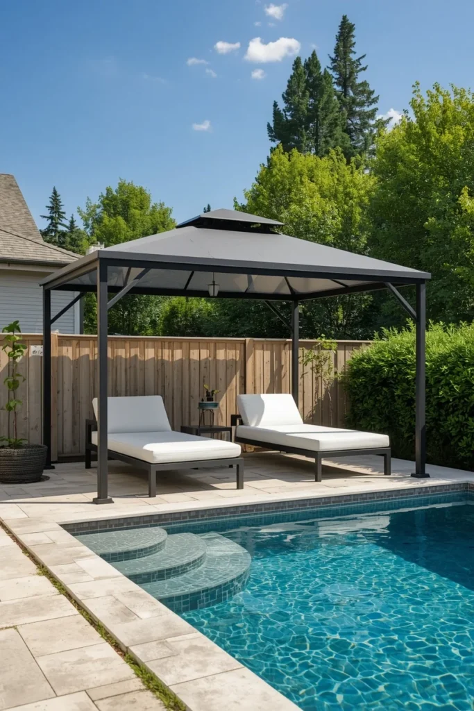 backyard, featuring a weather-resistant aluminum gazebo