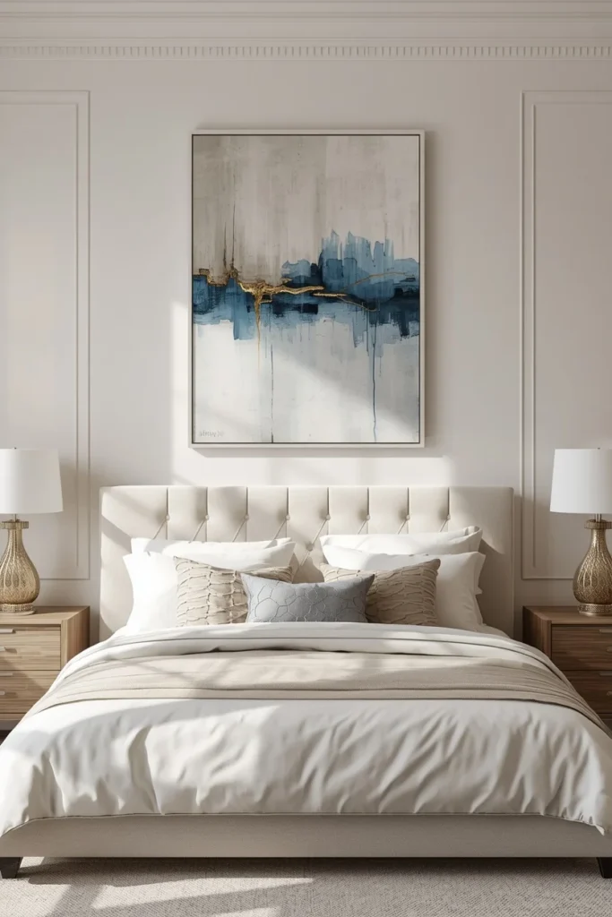 16 Classy Bedroom Ideas That Ooze Quiet Luxury Without the Price Tag 7 bedroom, featuring a single large abstract art print