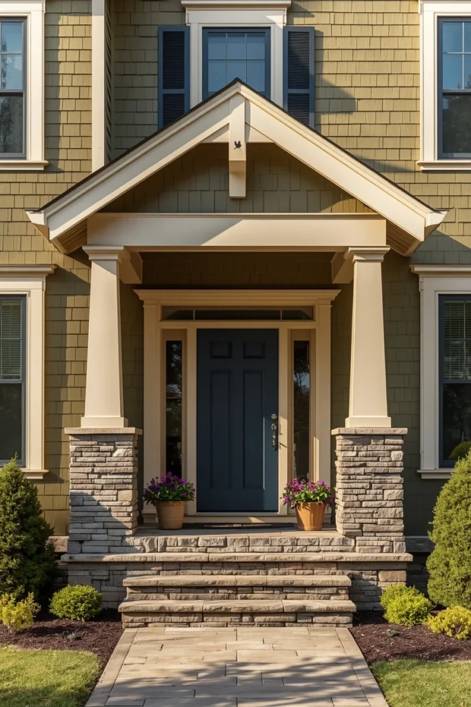 16 Craftsman Exterior Ideas That Are Classic, Detailed & Endlessly Beautiful 7 craftsman home exterior, featuring warm olive green cedar shake