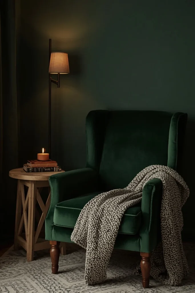18 Dark Cottagecore Bedroom Ideas That Feel Magical & Deeply Cozy 7 The Upcycled Velvet Armchair