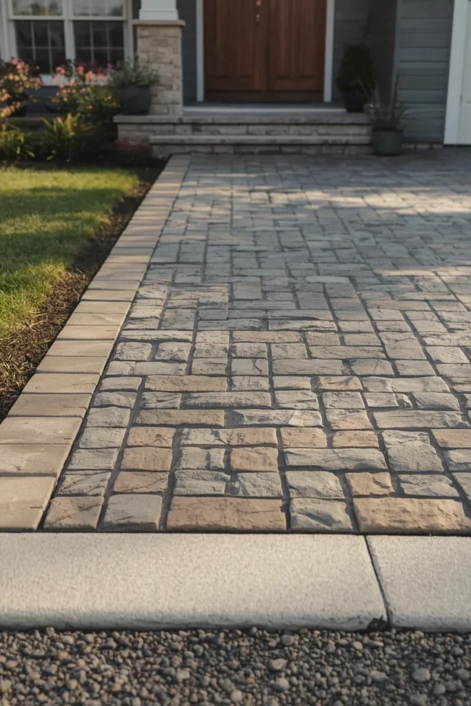  traditional home exterior, featuring a cobblestone apron at the street entrance