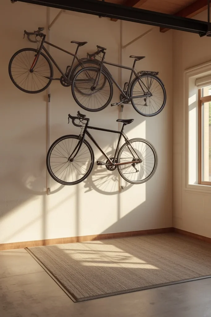 19 Garage Storage Ideas That Finally Tame the Chaos & Look Great Doing It 7 garage wall shot, featuring three bikes hung vertically