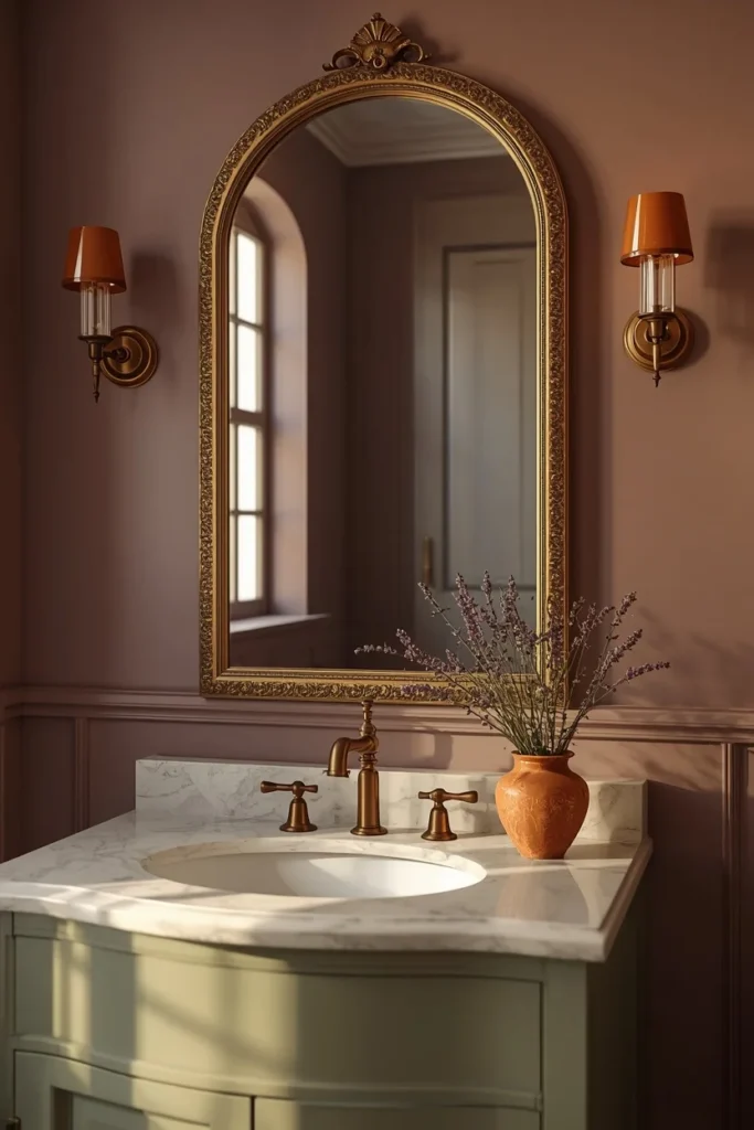 23 Half Bathroom Ideas That Turn a Tiny Room Into a Total Showstopper 7 Swap the Mirror in the half bathroom