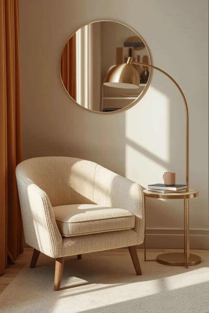 16 Home Library Aesthetic Ideas That Turn Any Corner Into a Reader's Paradise 7 reading corner, featuring a curved boucle armchair in warm cream,