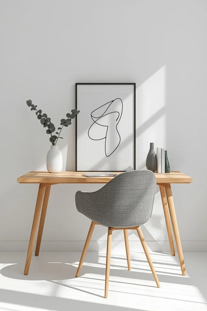 Scandinavian home office, featuring white oak desk