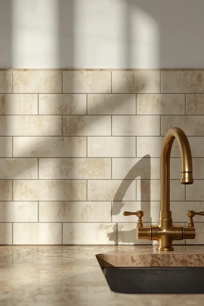24 Laundry Room Ideas That Make the Most Dreaded Chore Actually Enjoyable 7 laundry room backsplash close-up, featuring handmade cream zellige tile