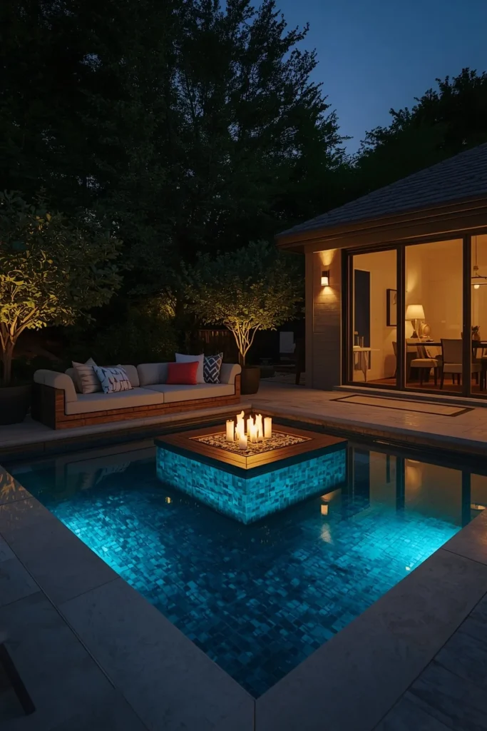 21 Pool House Ideas That Make Your Backyard Feel Like a Luxury Resort 7 backyard pool, featuring a sunken dry lounge