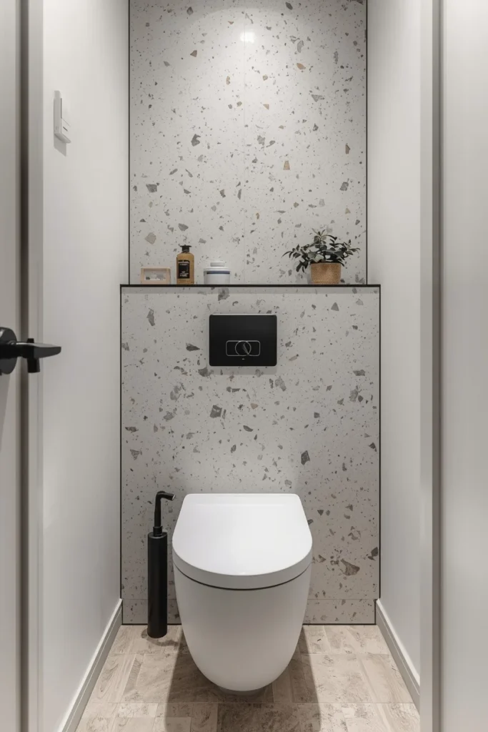 18 Small Bathroom Ideas That Pack Maximum Style Into Minimal Space 7 small bathroom, featuring a neutral terrazzo accent wall