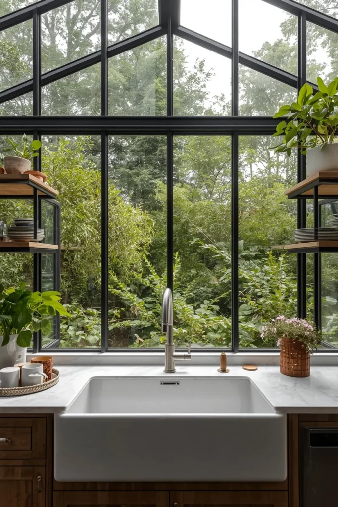16 Solarium Kitchen Ideas That Flood Your Home With Beautiful Light 7 garden view solarium kitchen
