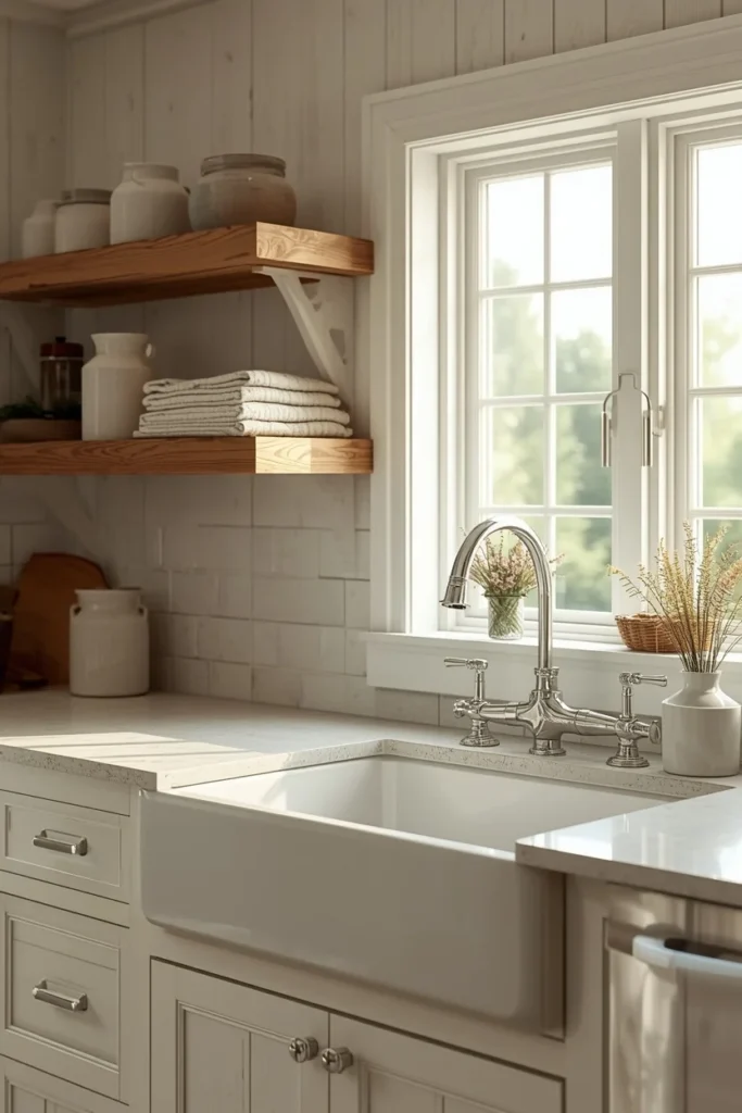 20 White Kitchen Ideas That Are Bright, Fresh & Absolutely Dreamy 6 farmhouse kitchen, featuring a white apron-front sink